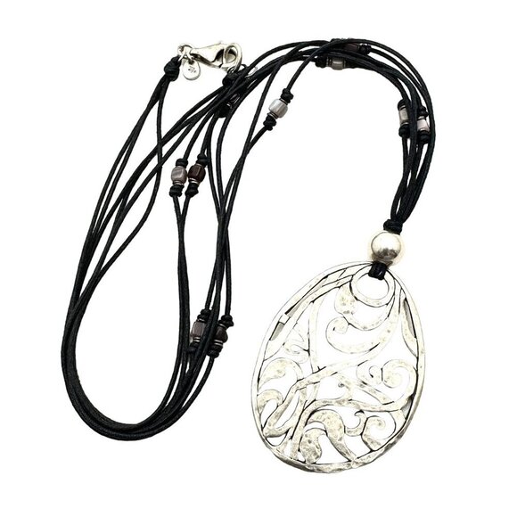 SILPADA Womens Necklace Black Leather Filigree Sterling Pendant N1805 Retired - Picture 2 of 3